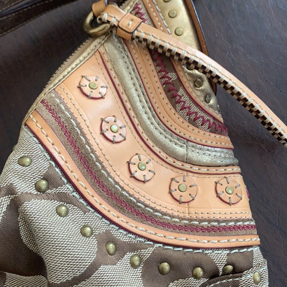 Coach signature canvas and leather studded hobo - Picture 5 of 6
